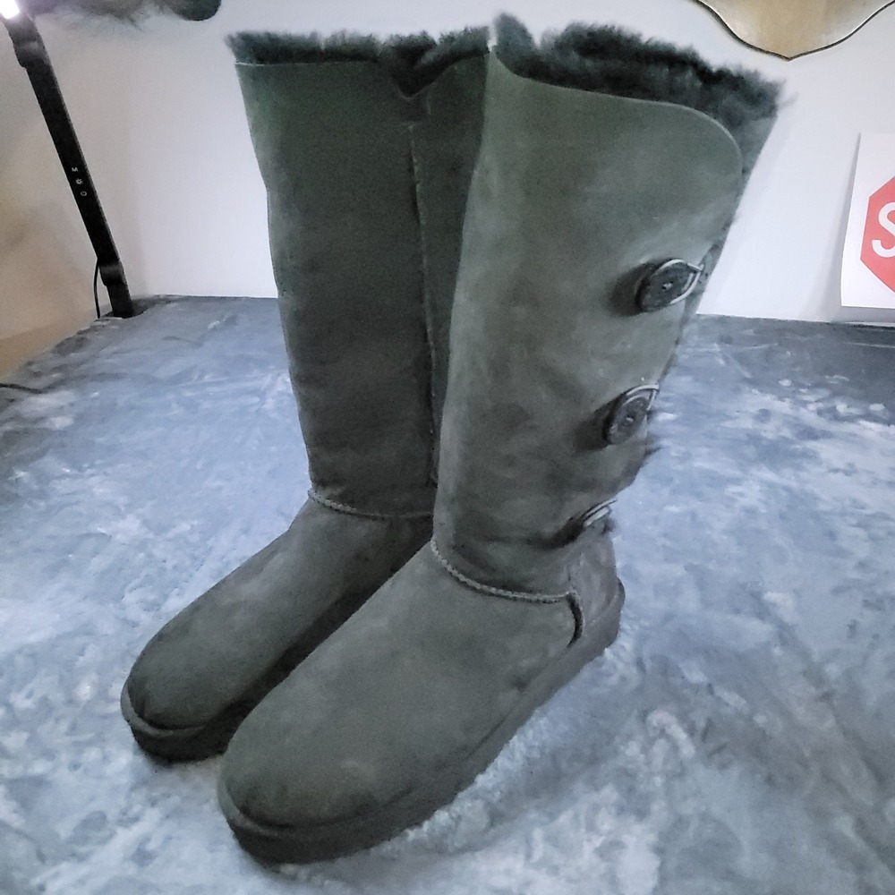 UGG Bailey Button Triplet II Black Suede Tall Boots Womens 11 1873